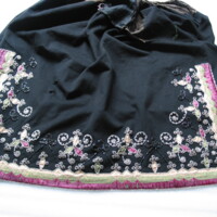 Black Wool Skirt with Ribbonwork and Beaded Double Curves