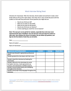 Screenshot of first page of mock interview rating sheet template